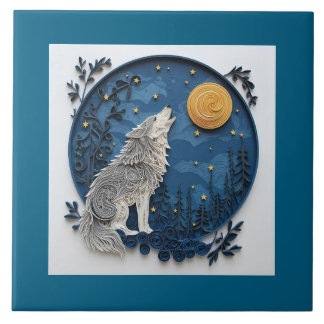 Carreau Beautiful Stylish Grey Wolf Howling at the Moon