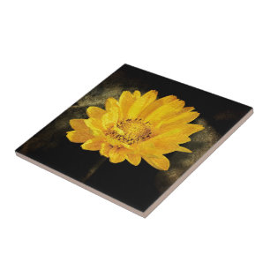 Carreau Beautiful Sunflower with Dark Brown Background
