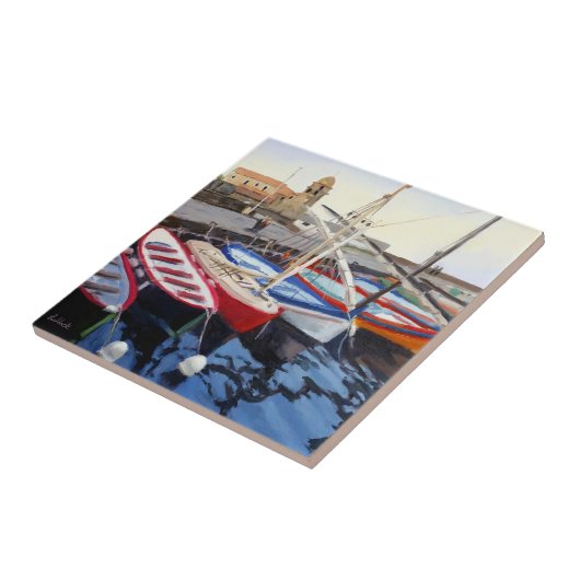 Carreau Beaux bateaux rouges orange bleu vert (Côté)