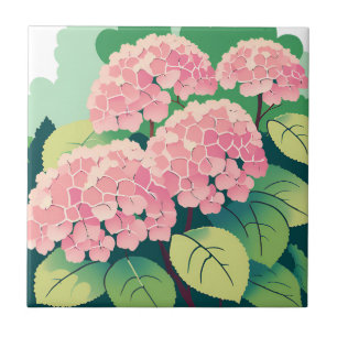 Carreau Beaux buissons d'hortensias roses