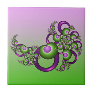 Carreau Beaux cœurs verts roses modernes abstraits fractal