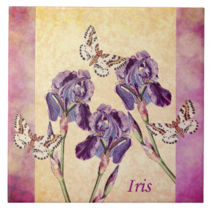 Carreau Beaux fleurs et papillon pourpres d'iris