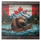 Carreau Beaver by Mountain, drapeau canadien (Devant)