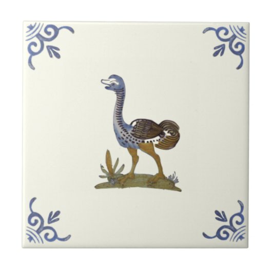 Carreau Bébé adorable Ostrich Oiseau Repro Antique Delft (Devant)