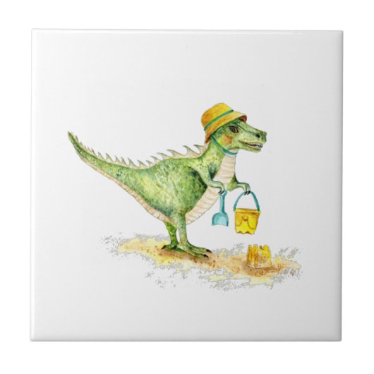 Carreau Bébé Dinosaure T-Rex sur la plage (Devant)
