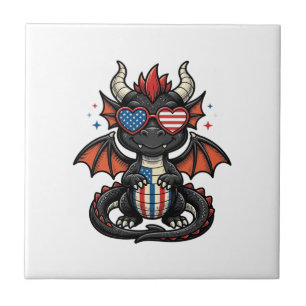 Carreau Bébé Dragon Patriotique Vintage Vector Design de T