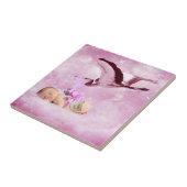 Carreau Bébé fille nuages roses et cigogne (Côté)