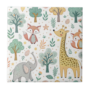 Carreau Bébé girafe, renard et éléphant Animaux de dessin