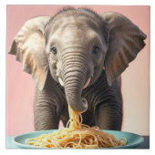 Carreau Bébé mignon Eléphant Manger Spaghetti (Devant)