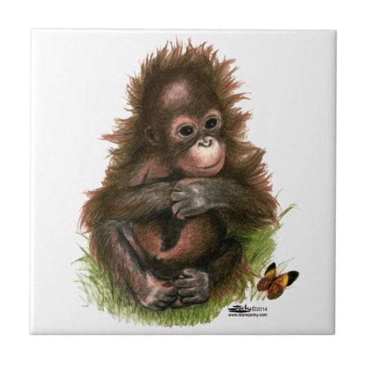 Carreau Bébé orang-outan et papillon (Devant)