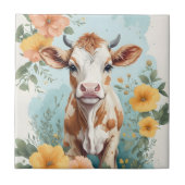 Carreau Bébés mignons animaux | Vache adorable Fleur de ve (Devant)