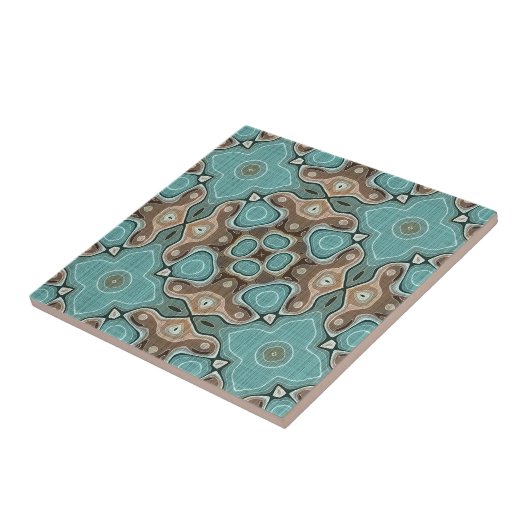 Carreau Beige Brown Seafoam Turquoise Green Ethnic Trib Ar (Côté)