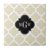 Carreau Beige, White Moroccan #5 Black 3 Initial Monogram (Devant)