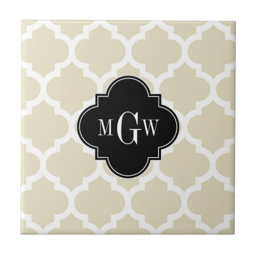 Carreau Beige, White Moroccan #5 Black 3 Initial Monogram (Devant)