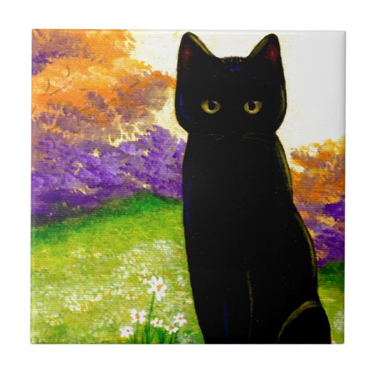 Carreau Bel art floral Creationarts de chat noir (Devant)