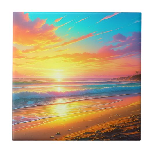 Carreau Bel coucher de soleil sur l'Ocean Sandy Beach (Devant)