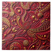 Carreau Belle Abstraction Florale Rouge Rubis et Or (Devant)