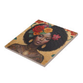 Carreau Belle Africaine Américaine Avec Fleurs (Côté)