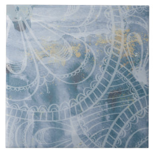 Carreau Belle aquarelle bleu gris et encre artistique