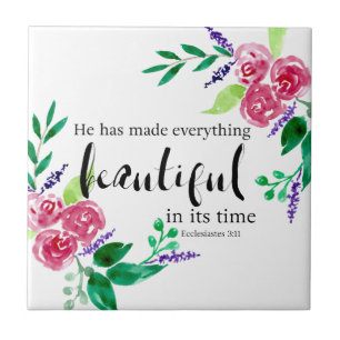 Carreau Belle Aquarelle Fleurs Bible Verse Chic