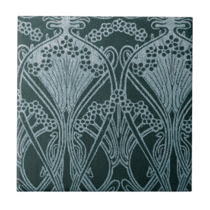 Carreau Belle, argent turquoise, motif Art nouveau, floral