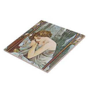 Carreau Belle céramique Art Nouveau Lady