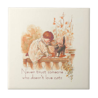 Carreau Belle citation de chats d'enfant Red Haired avec c