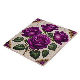 Carreau Belle collection de Roses pourpres populaire