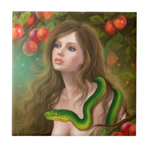 Carreau Belle femme Eve et serpent.