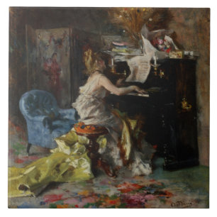 Carreau Belle femme jouant le piano (par Boldini)