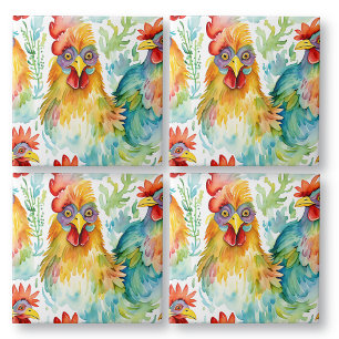 Carreau Belle ferme d'aquarelle poulets Anniversaire