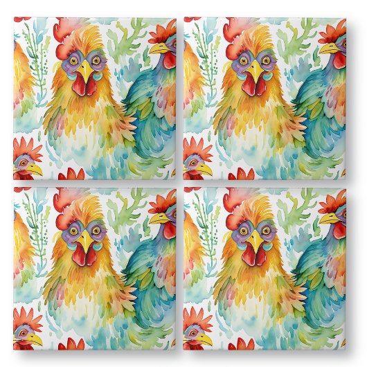 Carreau Belle ferme d'aquarelle poulets Anniversaire