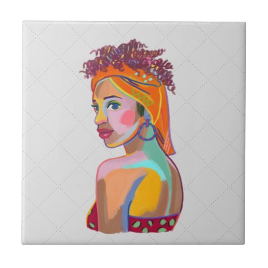 Carreau Belle fille colorée Art abstrait Design (Devant)