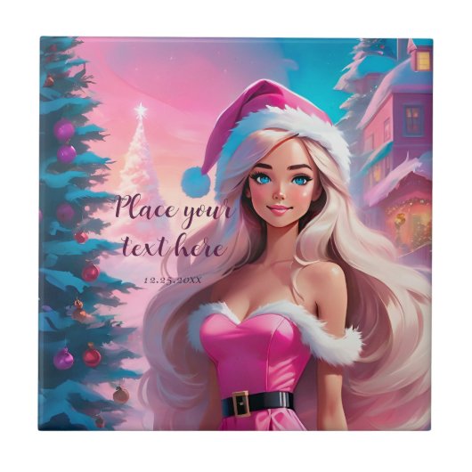 Carreau Belle fille de Noël rose 01 (Devant)