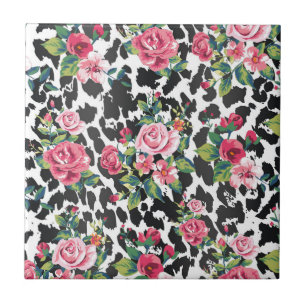 Carreau Belle fille tendance roses vintages et léopard