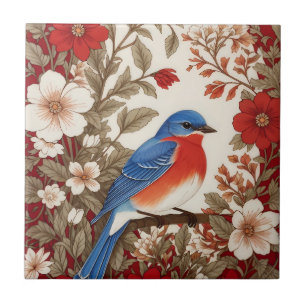 Carreau Belle fleur de merlebleu orientale rouge