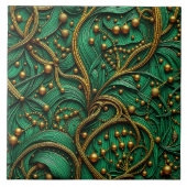 Carreau Belle Florale Verte et Dorée et Abstrait de Perles (Devant)