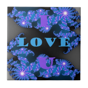 Carreau Belle Galactique Blue Love Texte Motif Design,