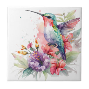 Carreau Belle impression de colibri à l'aquarelle vibrante