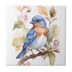 Carreau Belle peinture à l'aquarelle de Bluebird