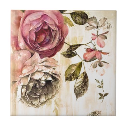 Carreau Belle peinture florale victorienne (Devant)