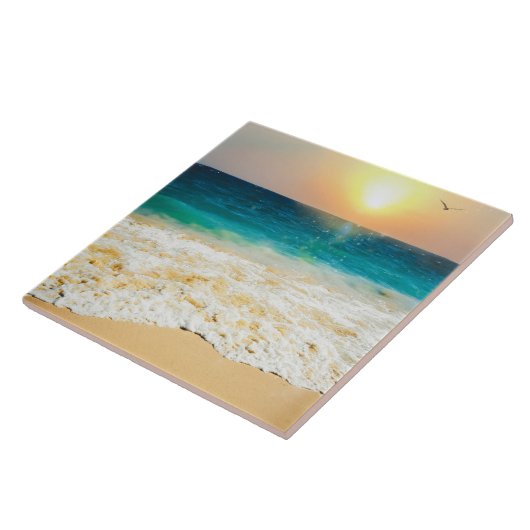 Carreau Belle plage d'été coucher de soleil (Côté)