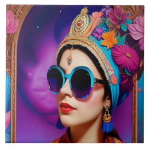 Carreau Belle princesse avec lunettes de soleil