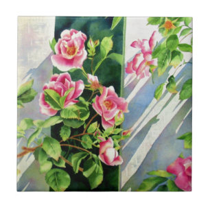 Carreau Belle rose rose rouge roses blanc aquarelle floral