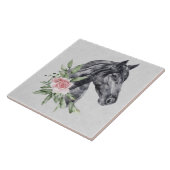 Carreau Belle tête de cheval noir Portrait d'aquarelle (Côté)