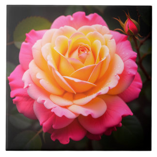 Carreau Belle tuile en céramique rose et jaune pâle à moti