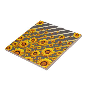 Carreau Belles fleurs jaunes sur gris, rayures dorées