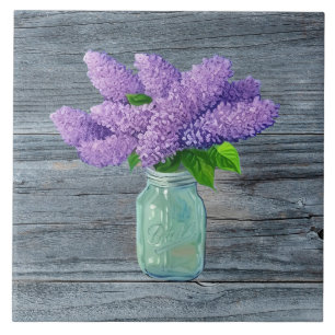 Carreau Belles Lilacs En Mason Jar Rustique