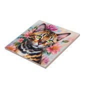 Carreau Bengale Chat Floral Aquarelle Art (Côté)