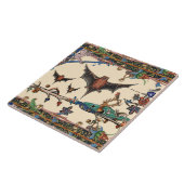 Carreau BESTIAIRE MÉDIÉVAL, BATS DE VOL FORÊT ANIMAUX Crèm (Côté)